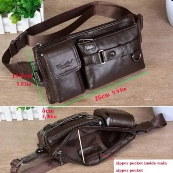 New Vintage Leather Waist Bag Coffee - Picture 7 of 8